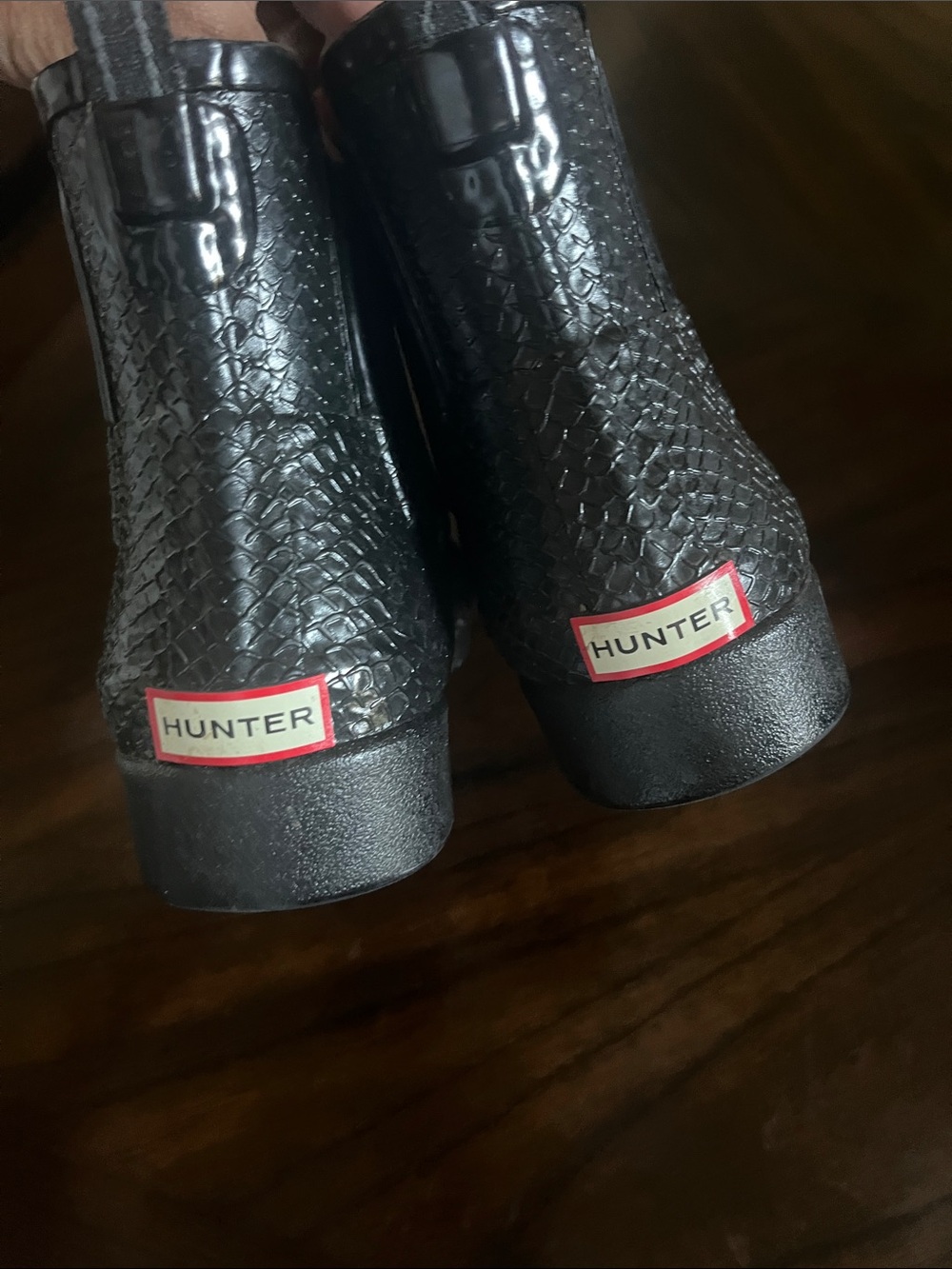 Hunter Black Faux-Snake Chelsea Ankle Rain Boots in a UK6/EU39/US8